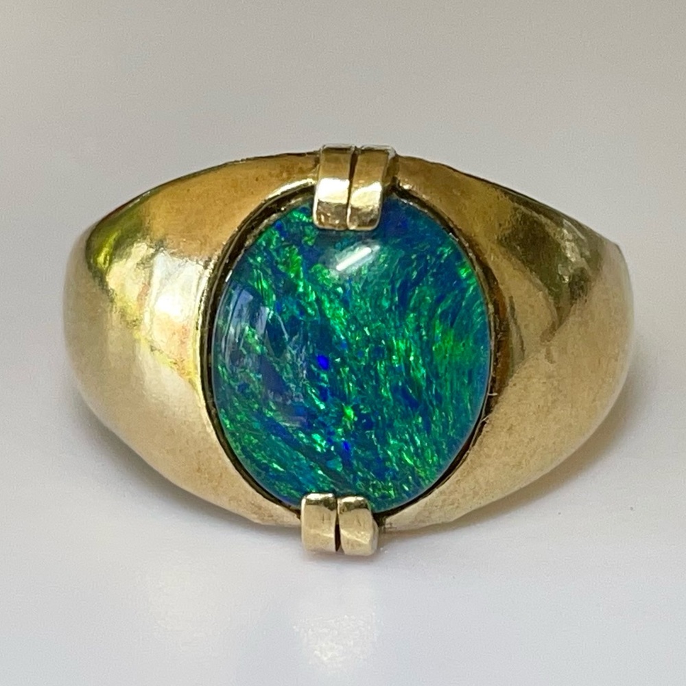 SALE☀️Art Deco 14k Aus. Black Opal Triplet Ring 6g